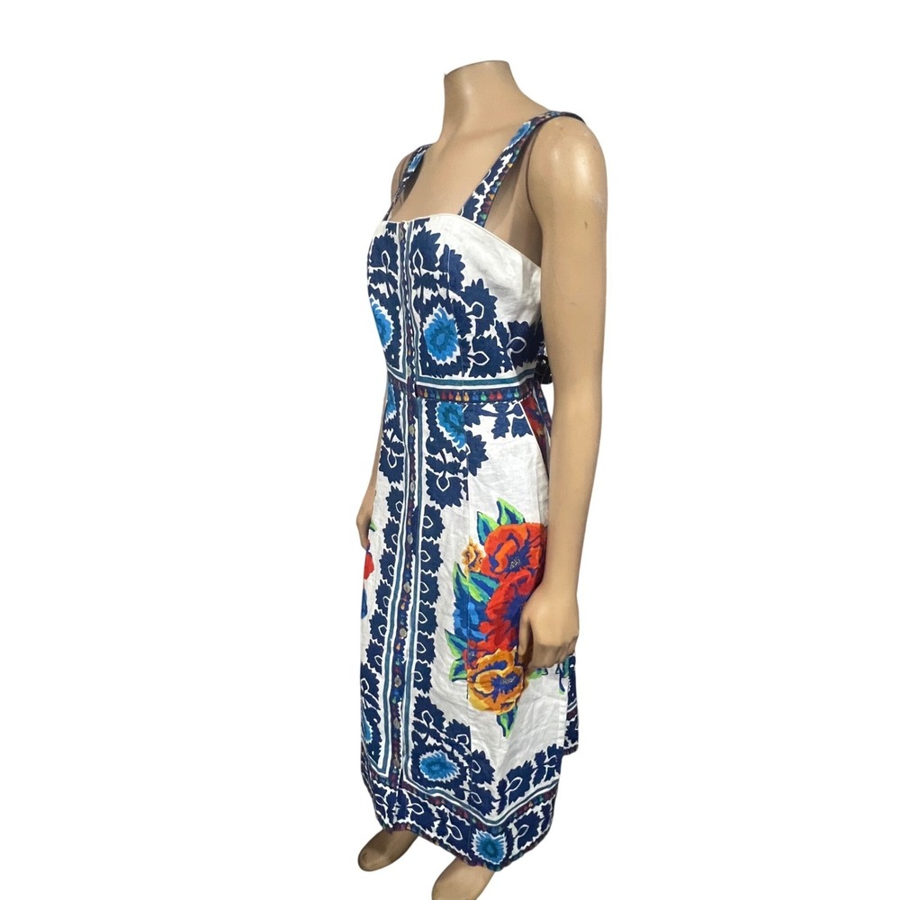 Farm Rio Flower Tapestry Off-White Midi Dress Blue Floral Button Front NWT M - Picture 9 of 11